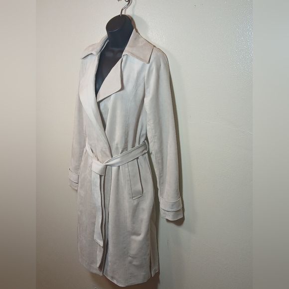 Abercrombie & Fitch Cream Vegan Suede Trench Coat Size Small - Picture 2 of 14